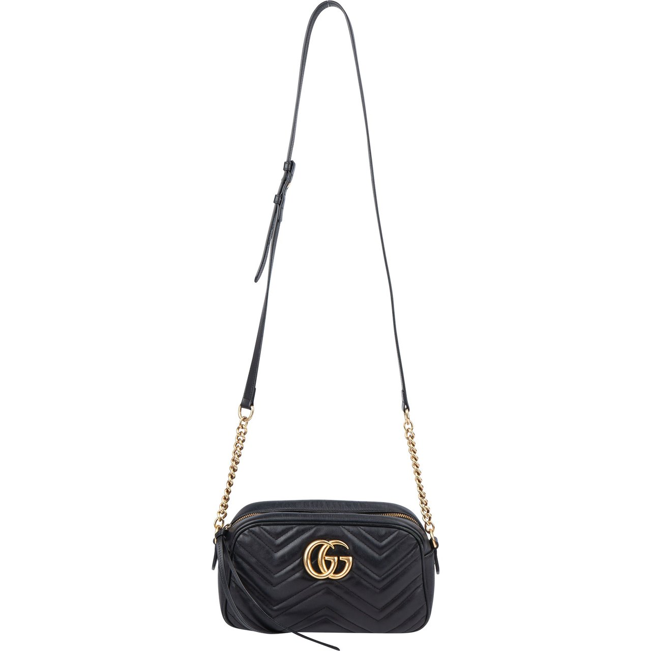 Gucci Gucci Chevron Leather GG Marmont Crossbody Bag Zwart