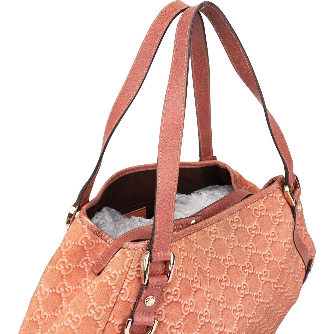 Gucci Gucci Pink Suede Monogram Abbey Handbag Roze