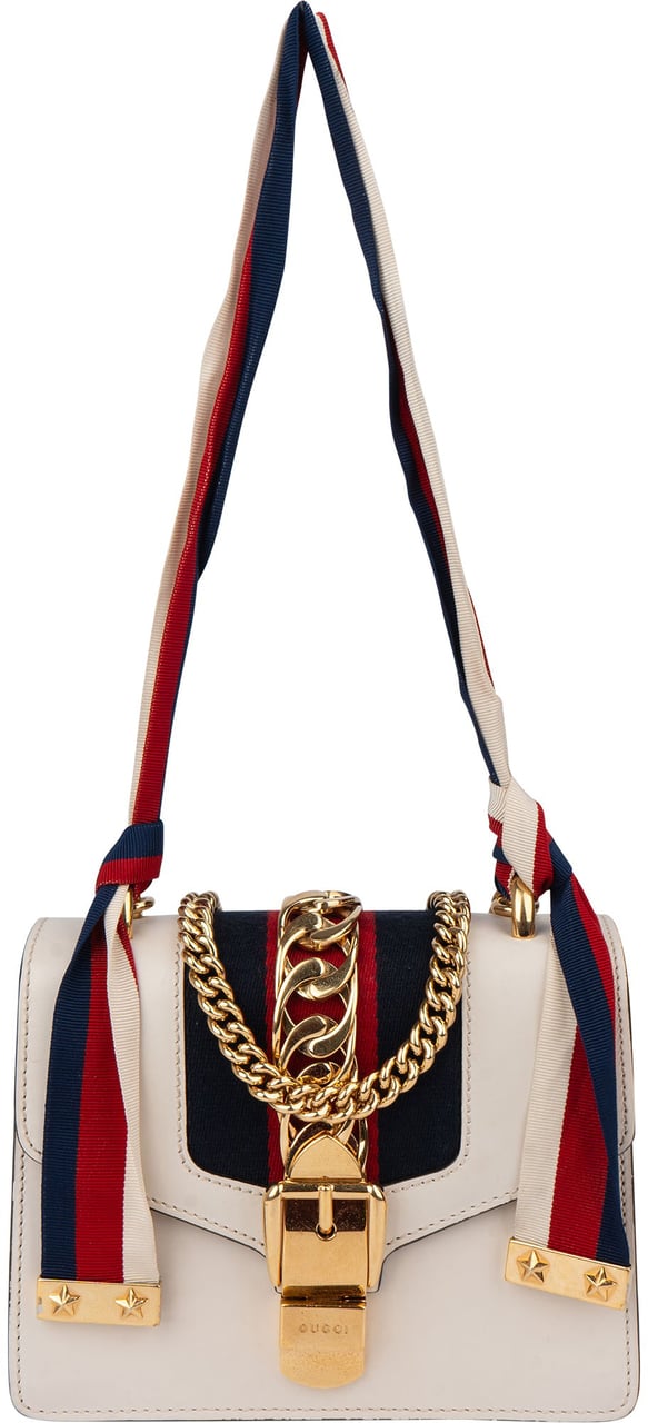 Gucci Gucci White Leather Sylvie Crossbody Bag Wit