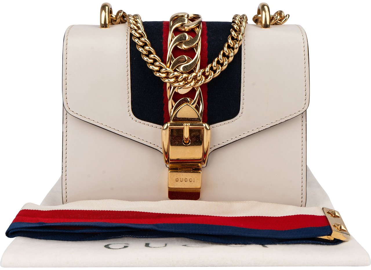 Gucci Gucci White Leather Sylvie Crossbody Bag Wit