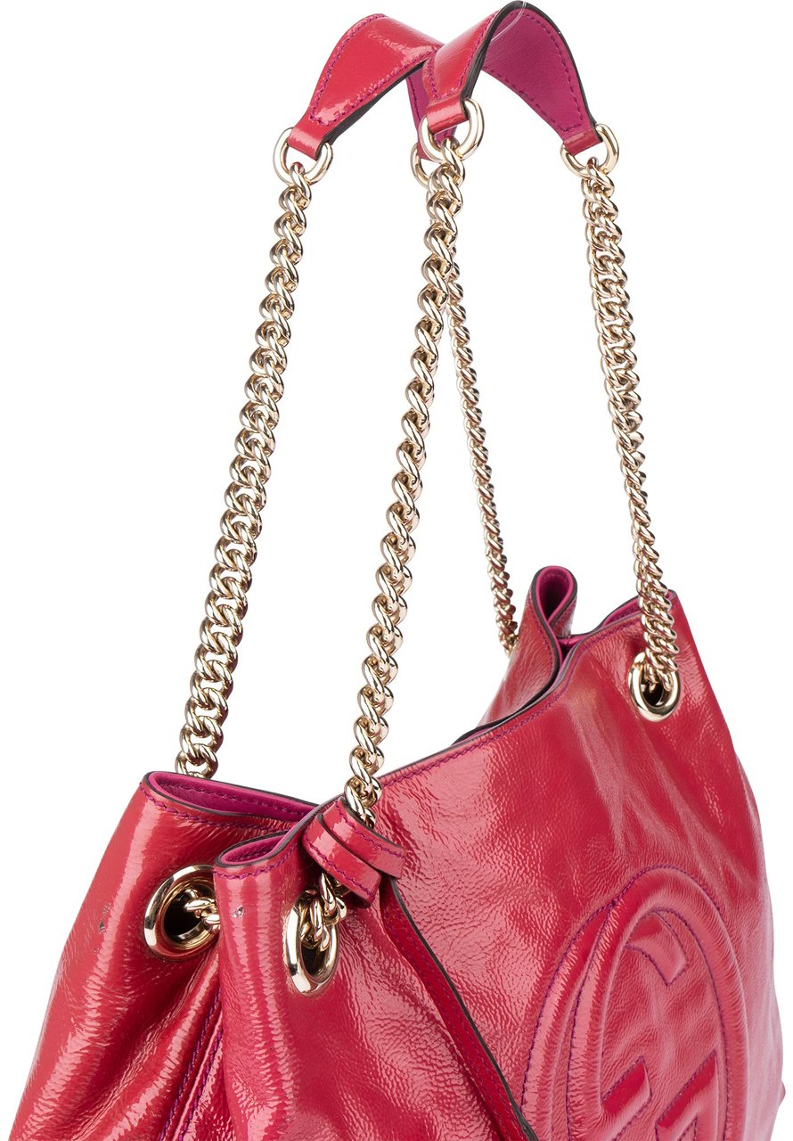 Gucci Gucci Pink Patent Leather GG Soho Shoulder Bag Roze