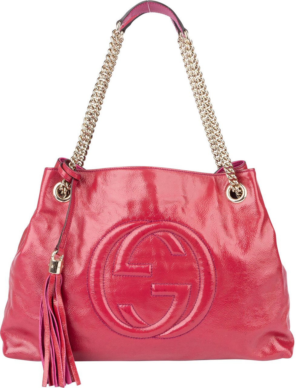 Gucci Gucci Pink Patent Leather GG Soho Shoulder Bag Roze