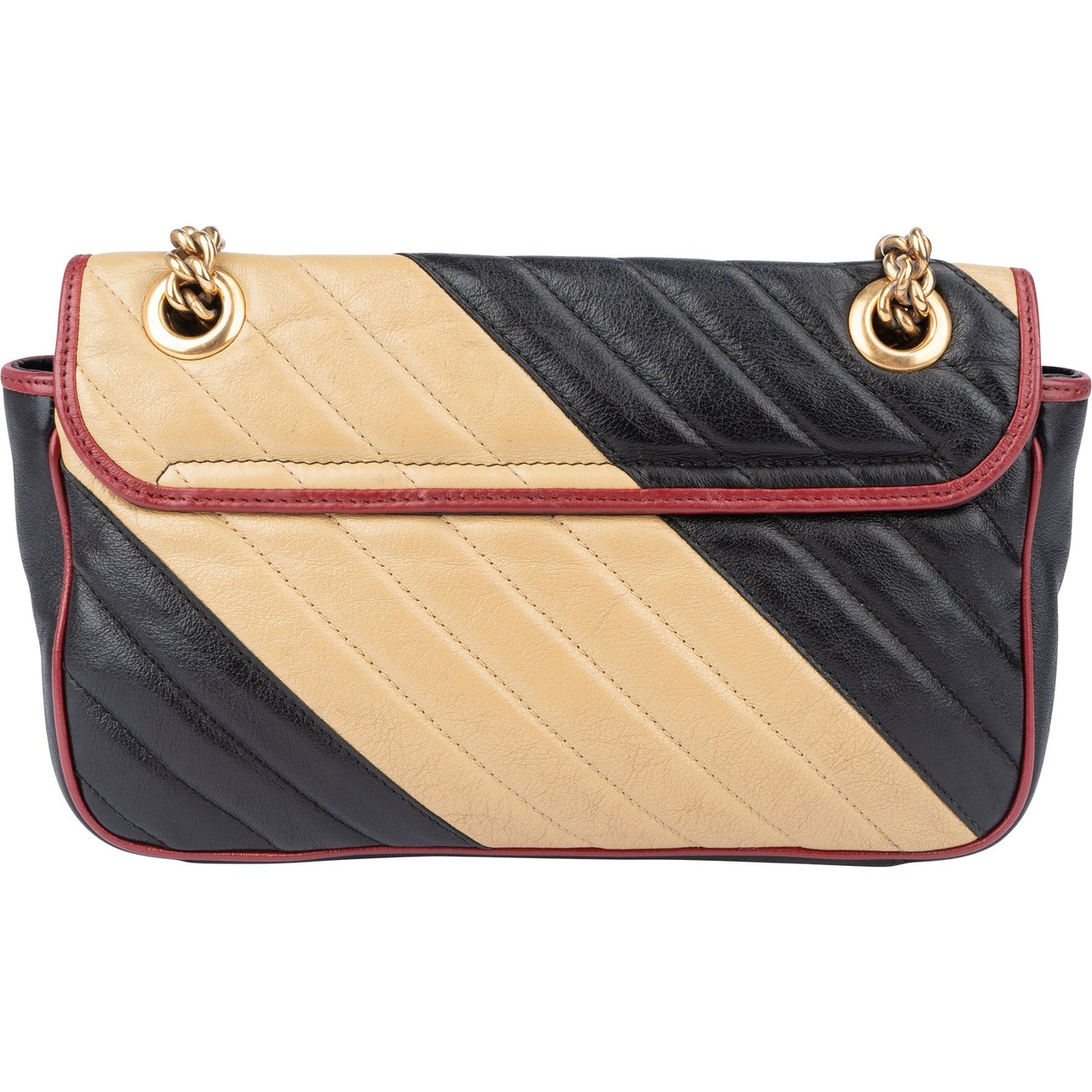 Gucci Gucci Tricolor Leather GG Marmont Crossbody Bag Zwart