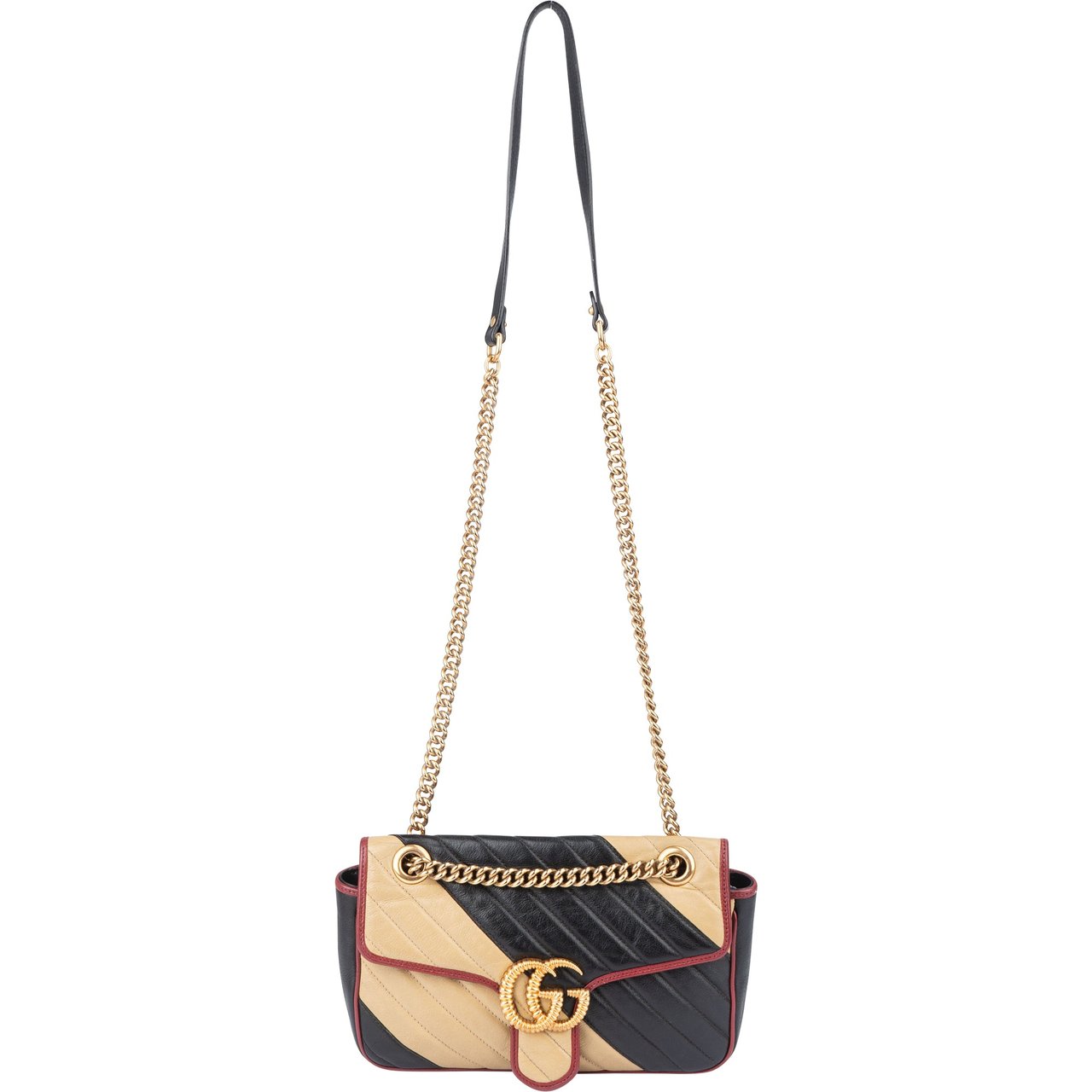 Gucci Gucci Tricolor Leather GG Marmont Crossbody Bag Zwart
