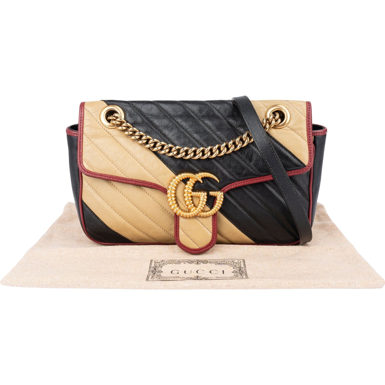 Gucci Gucci Tricolor Leather GG Marmont Crossbody Bag Zwart