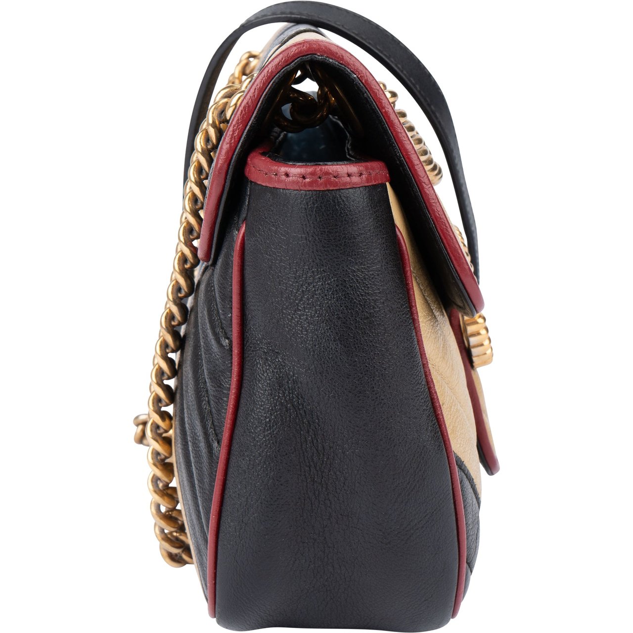 Gucci Gucci Tricolor Leather GG Marmont Crossbody Bag Zwart