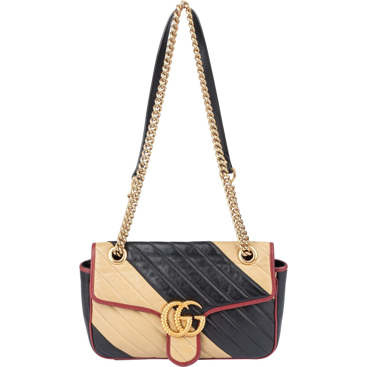 Gucci Gucci Tricolor Leather GG Marmont Crossbody Bag Zwart
