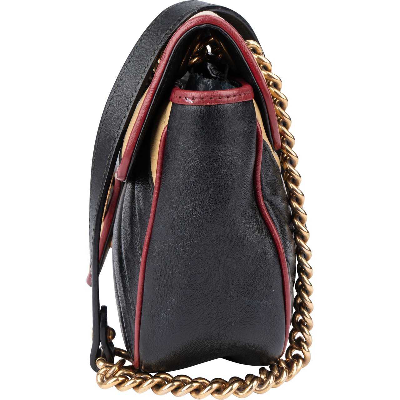 Gucci Gucci Tricolor Leather GG Marmont Crossbody Bag Zwart