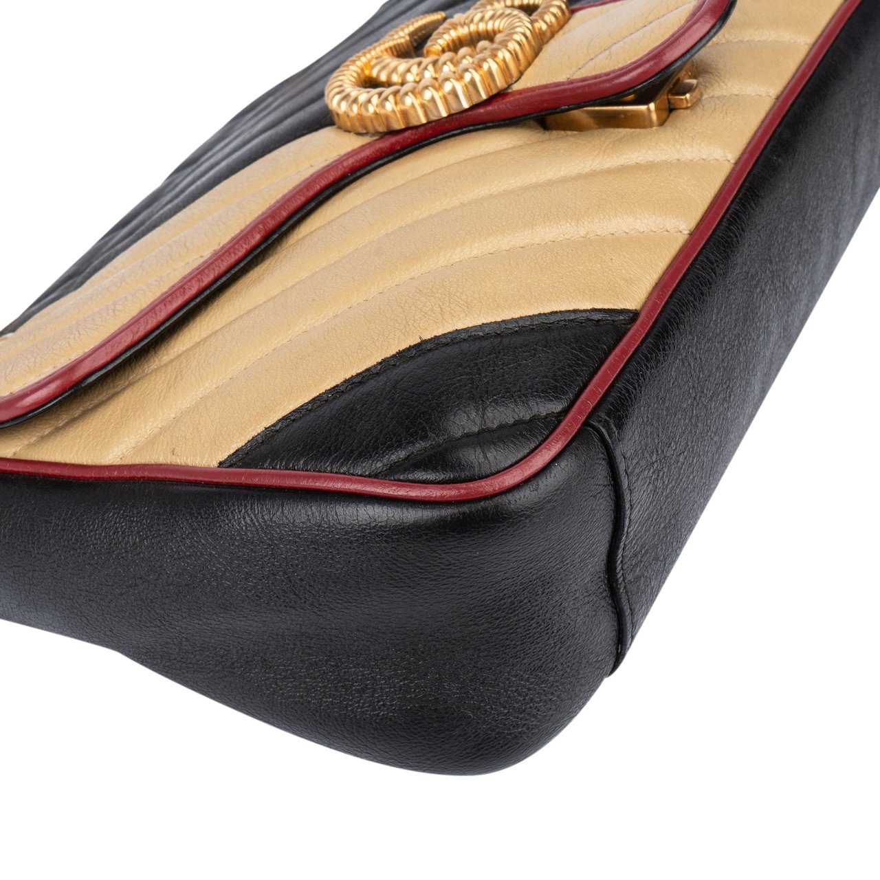 Gucci Gucci Tricolor Leather GG Marmont Crossbody Bag Zwart