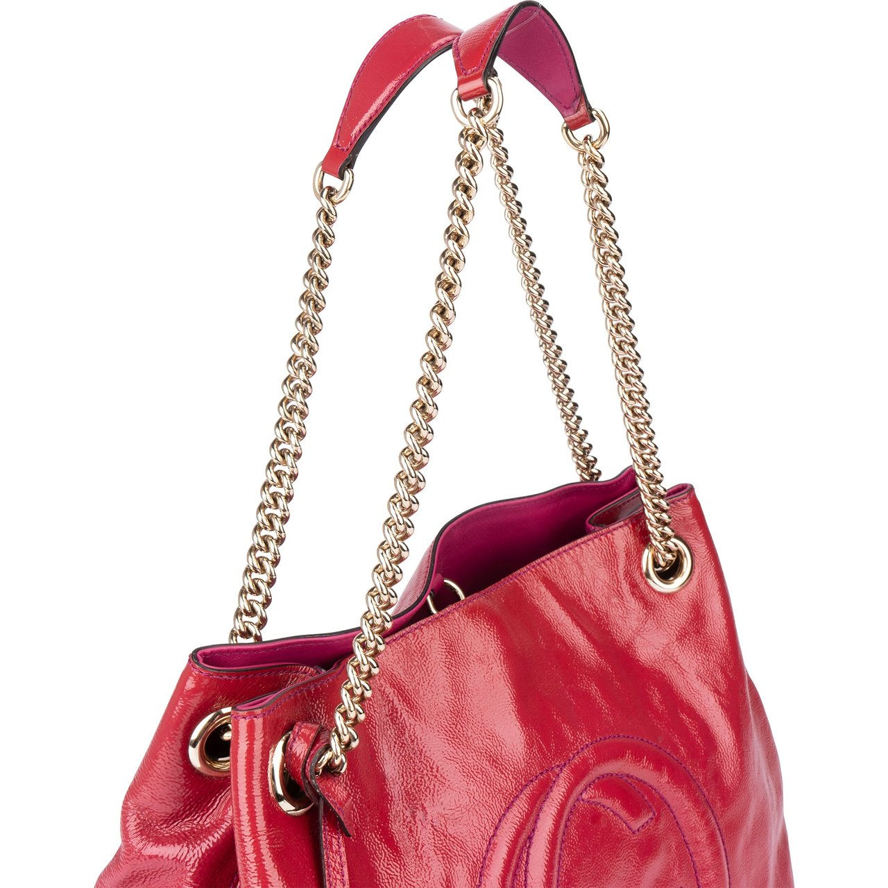 Gucci Gucci Pink Patent Leather GG Soho Crossbody Bag Roze
