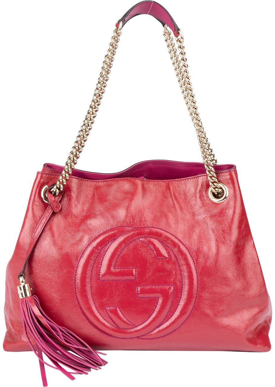 Gucci Gucci Pink Patent Leather GG Soho Crossbody Bag Roze