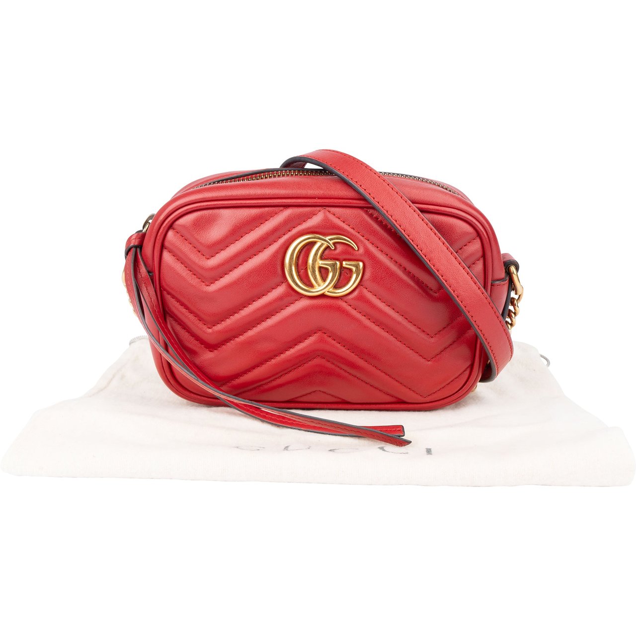 Gucci Gucci Chevron Leather GG Marmont Crossbody bag Rood