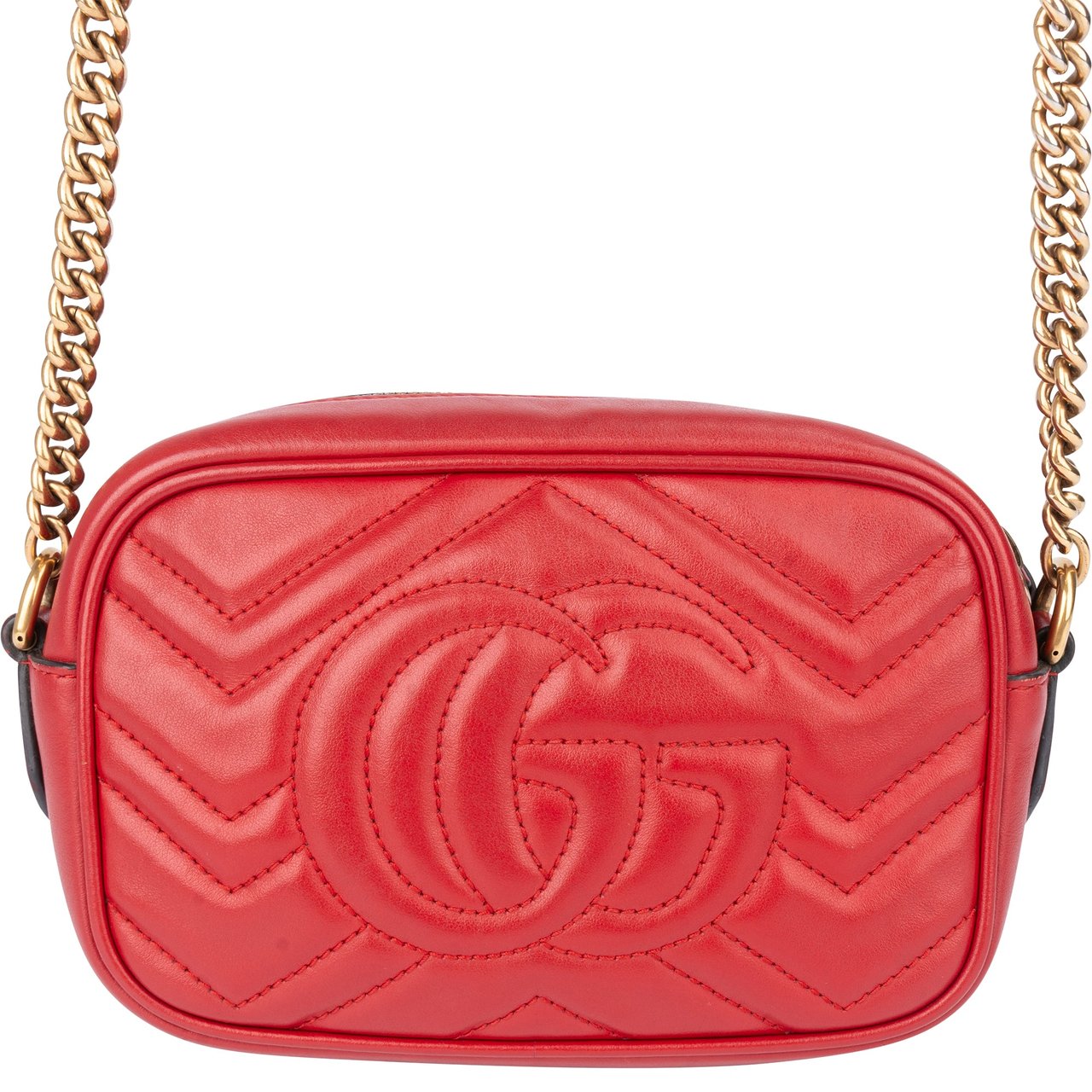Gucci Gucci Chevron Leather GG Marmont Crossbody bag Rood