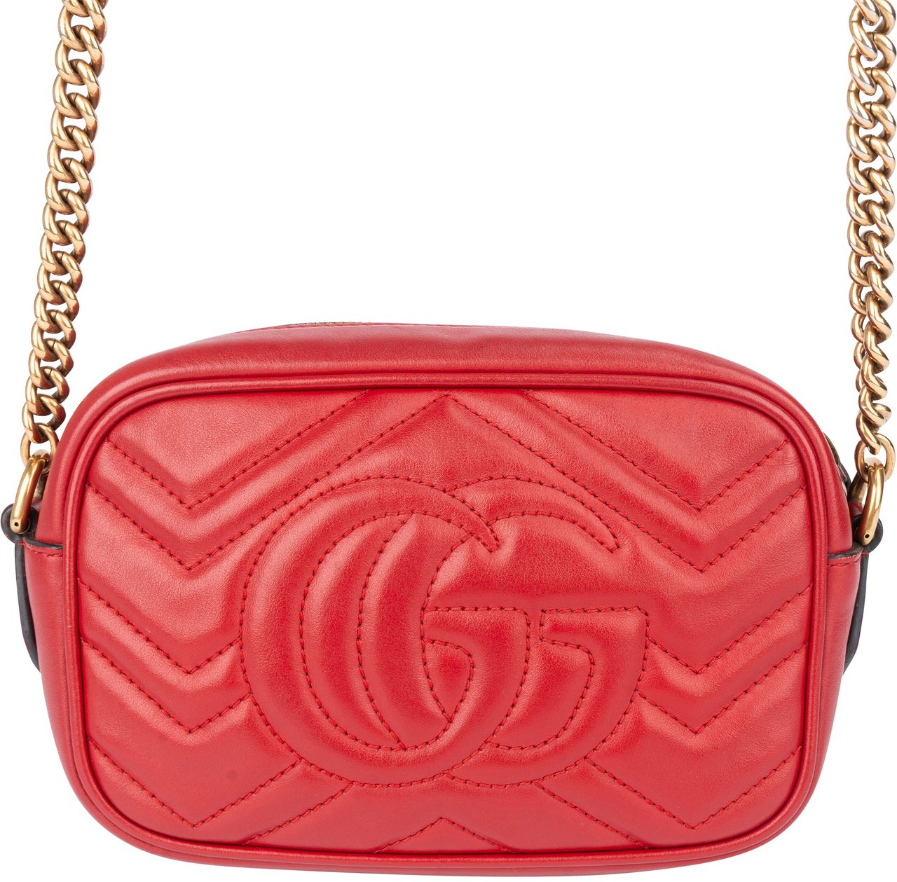 Gucci Gucci Chevron Leather GG Marmont Crossbody bag Rood