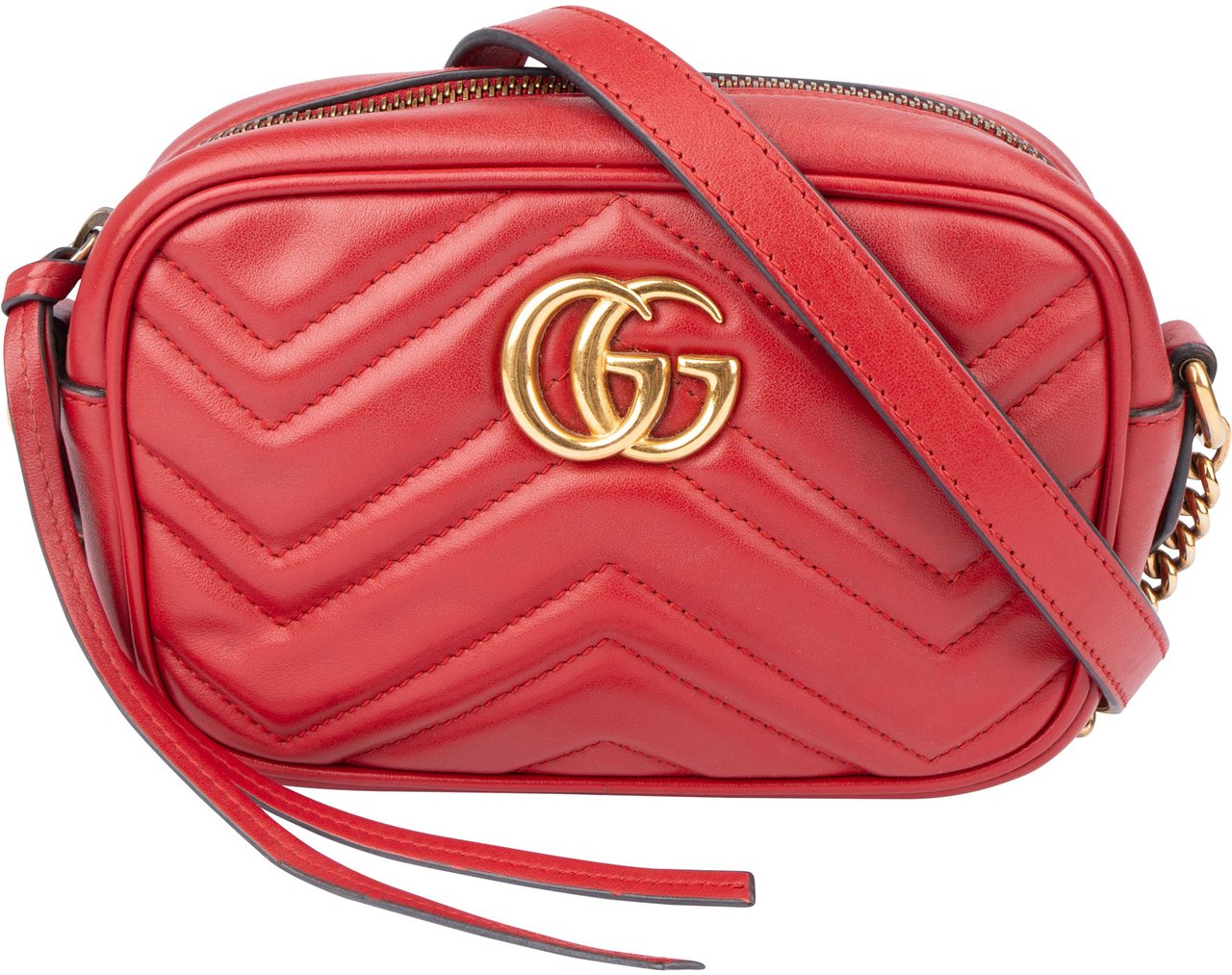 Gucci Gucci Chevron Leather GG Marmont Crossbody bag Rood