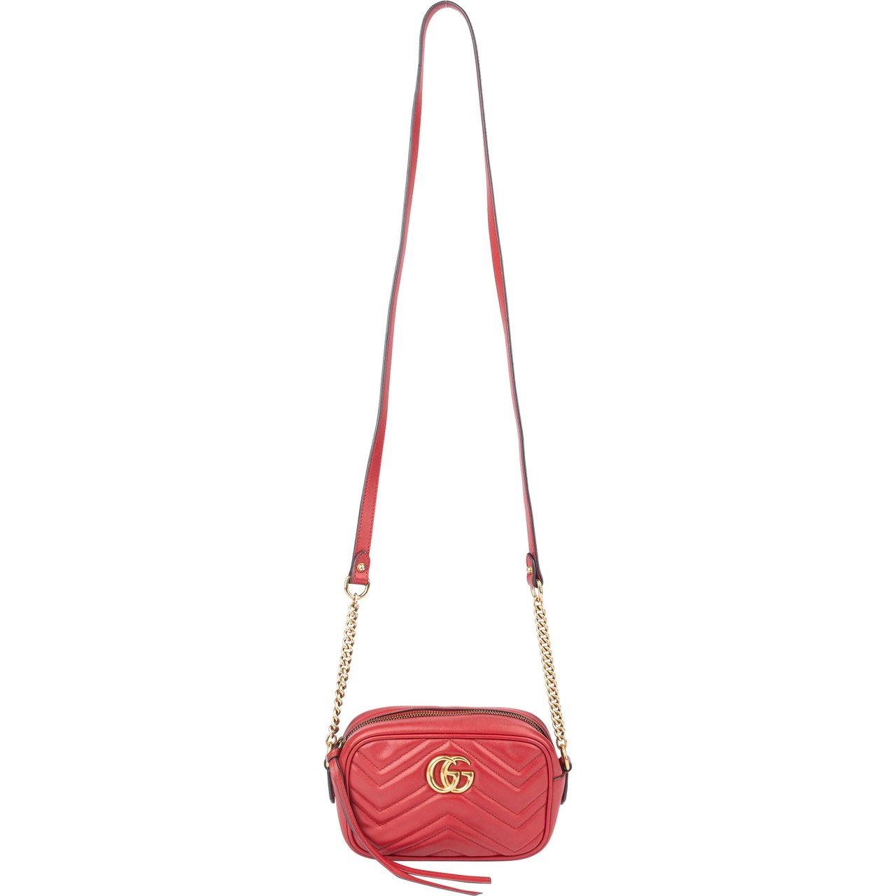 Gucci Gucci Chevron Leather GG Marmont Crossbody bag Rood
