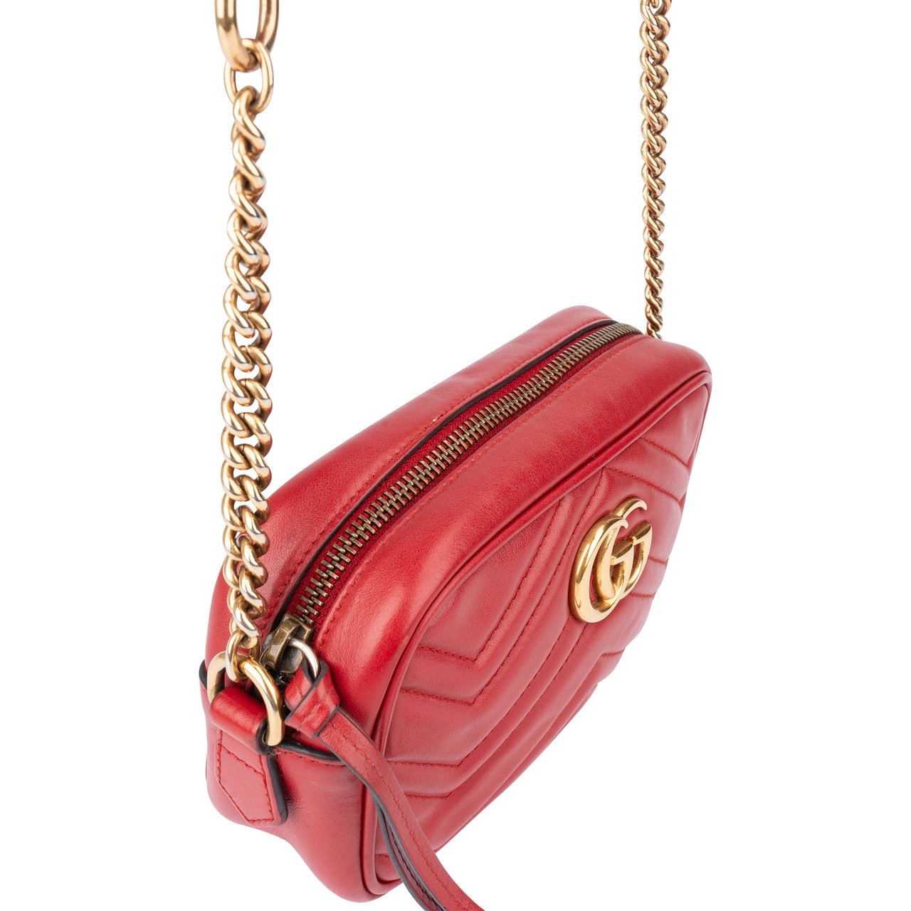 Gucci Gucci Chevron Leather GG Marmont Crossbody bag Rood