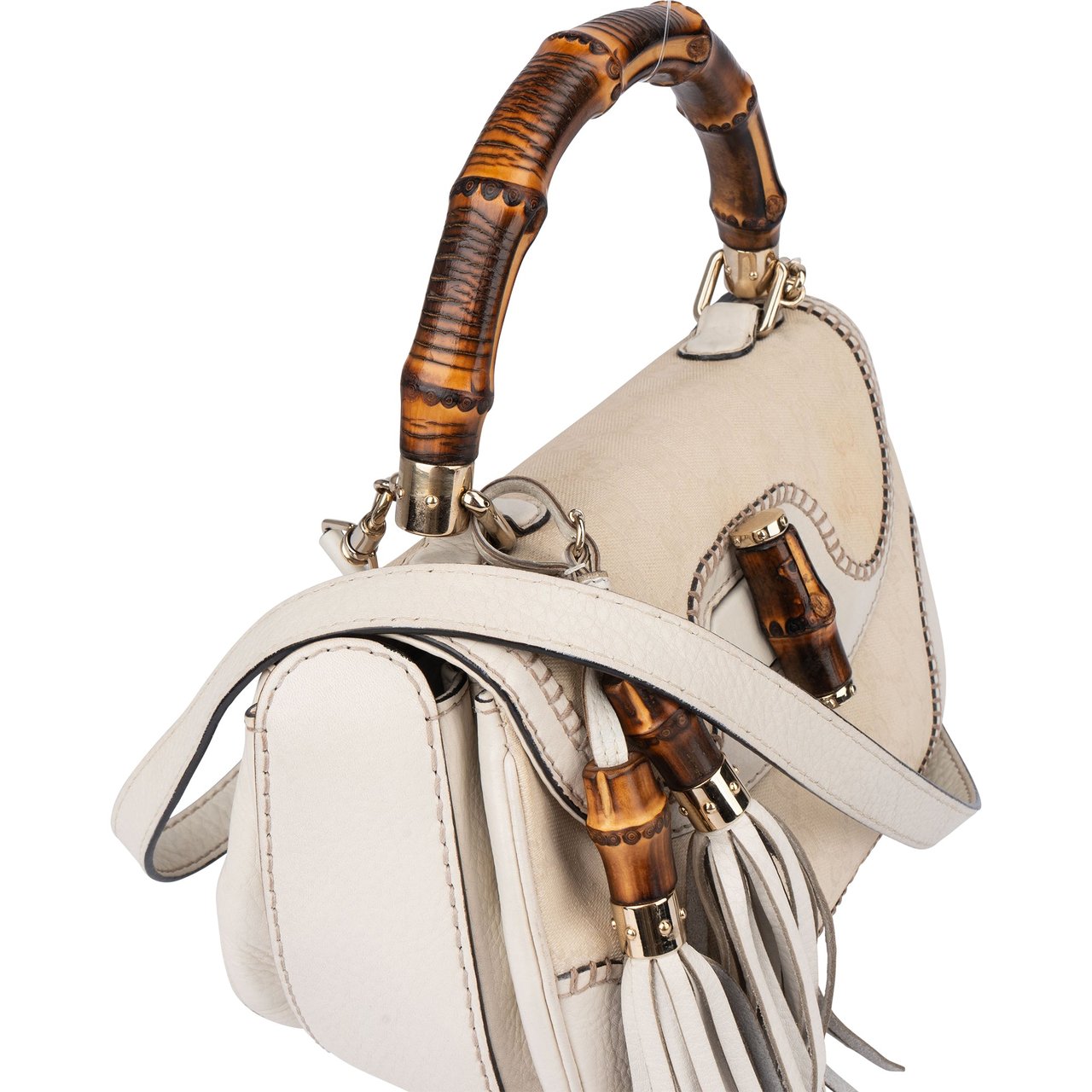 Gucci Gucci Classic GG Monogram Bamboo Handbag Wit