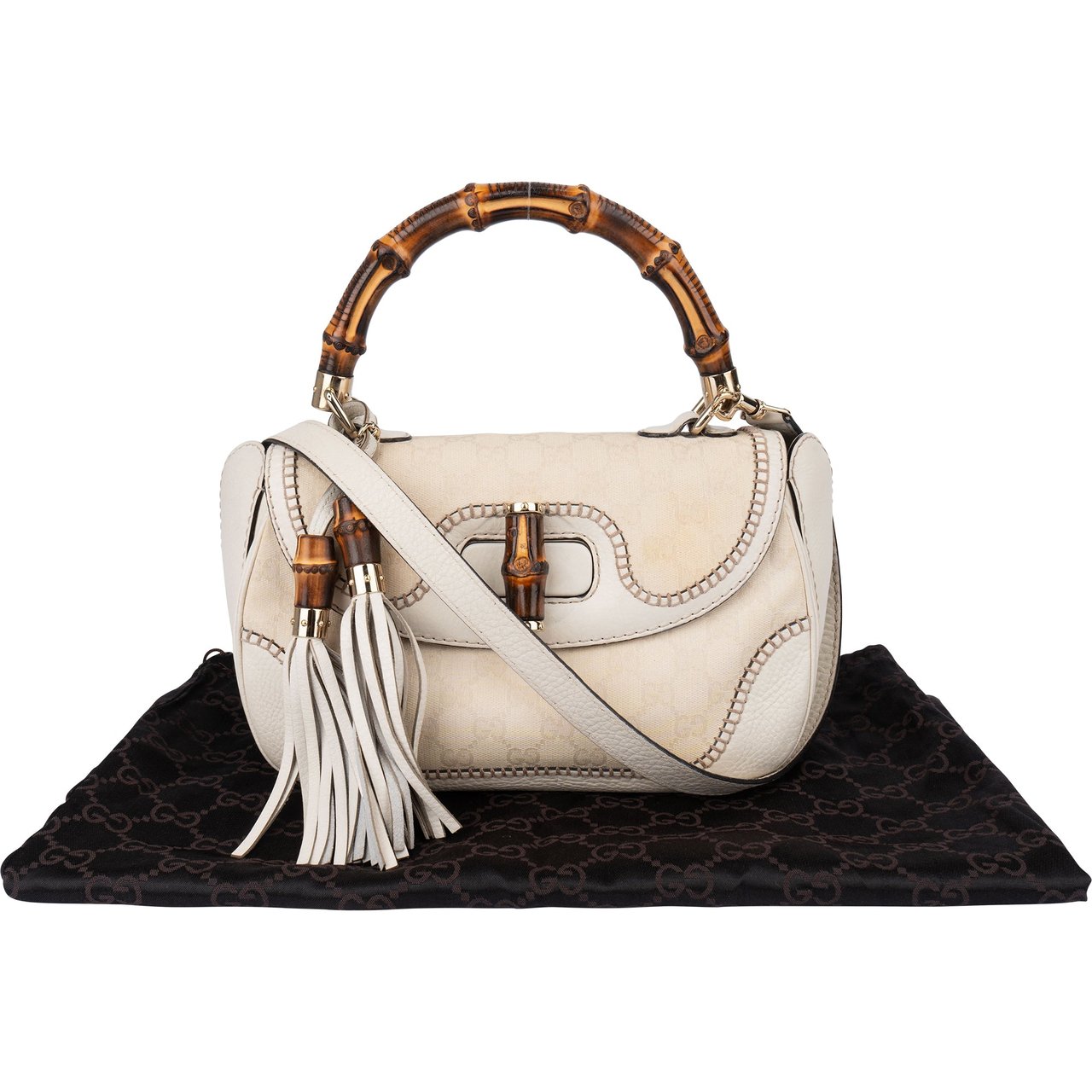 Gucci Gucci Classic GG Monogram Bamboo Handbag Wit