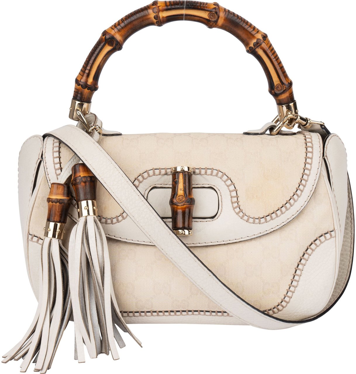 Gucci Gucci Classic GG Monogram Bamboo Handbag Wit