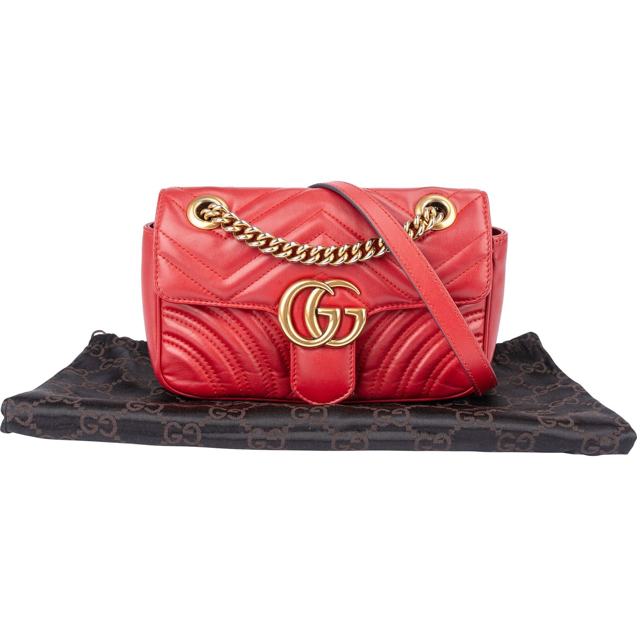Gucci Gucci Chevron Leather GG Marmont Crossbody Bag Rood