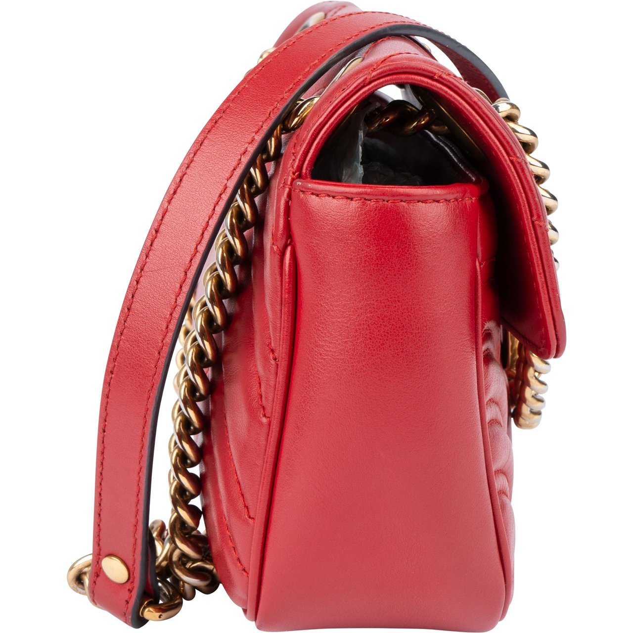 Gucci Gucci Chevron Leather GG Marmont Crossbody Bag Rood