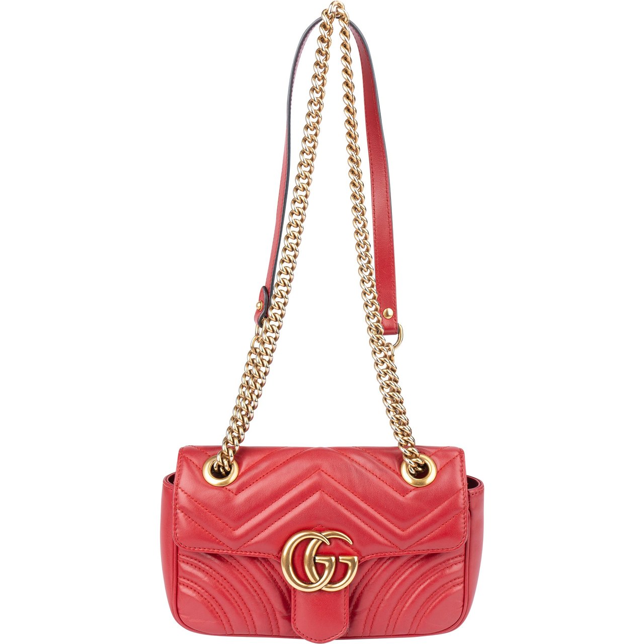 Gucci Gucci Chevron Leather GG Marmont Crossbody Bag Rood