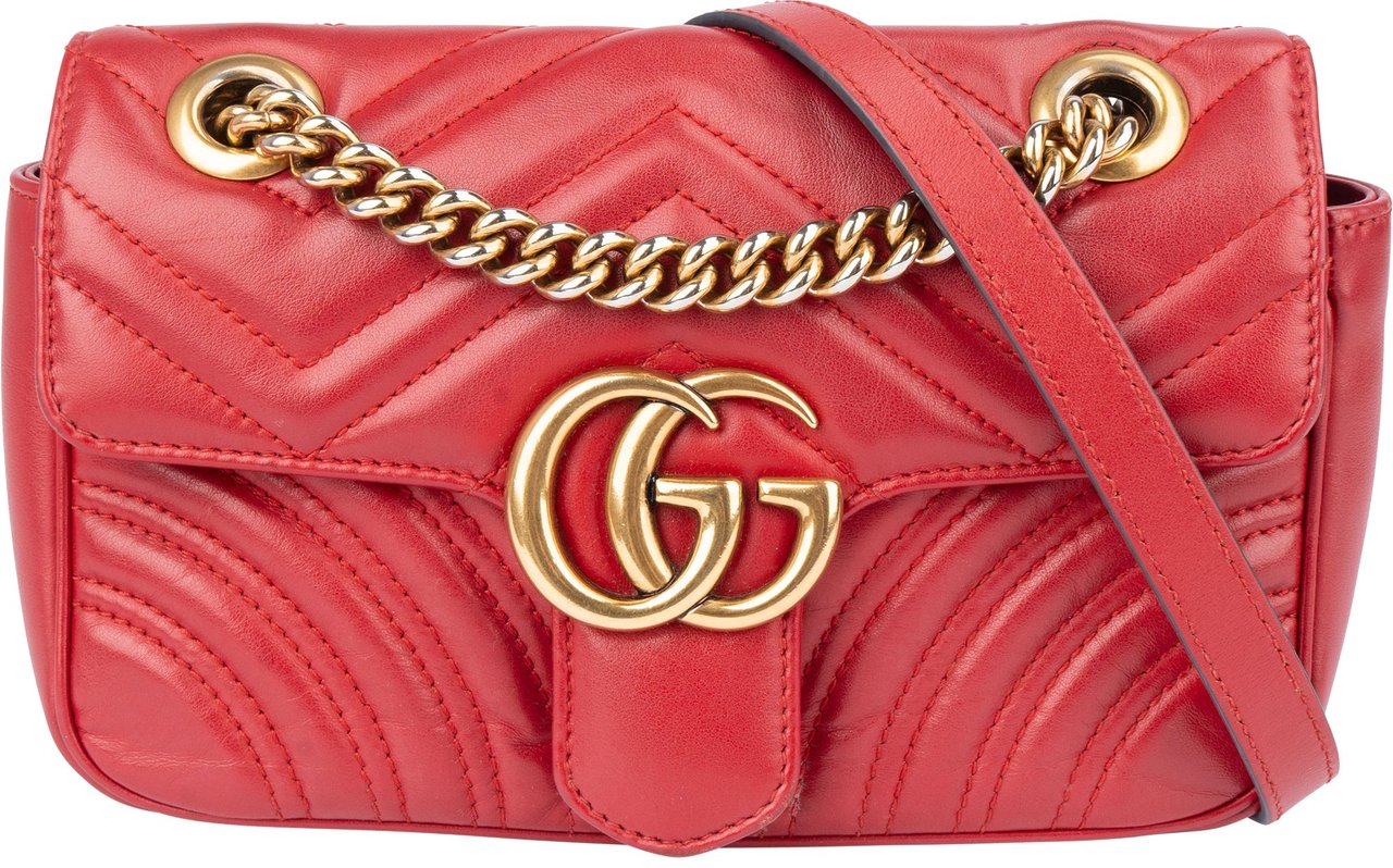 Gucci Gucci Chevron Leather GG Marmont Crossbody Bag Rood