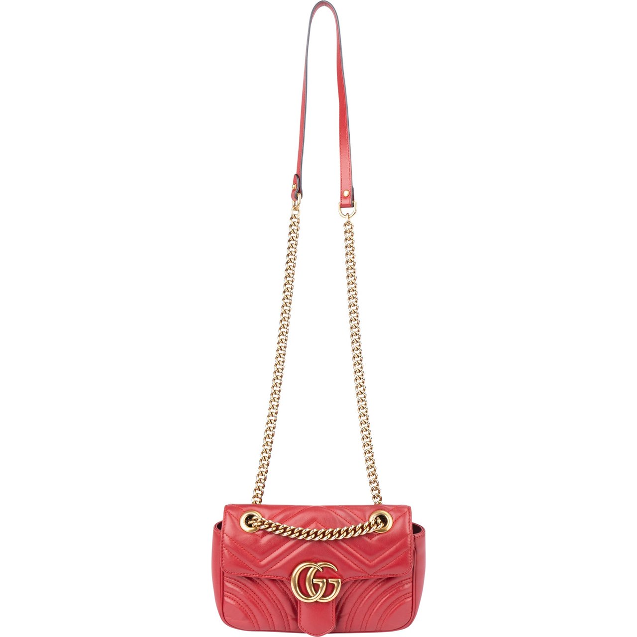 Gucci Gucci Chevron Leather GG Marmont Crossbody Bag Rood