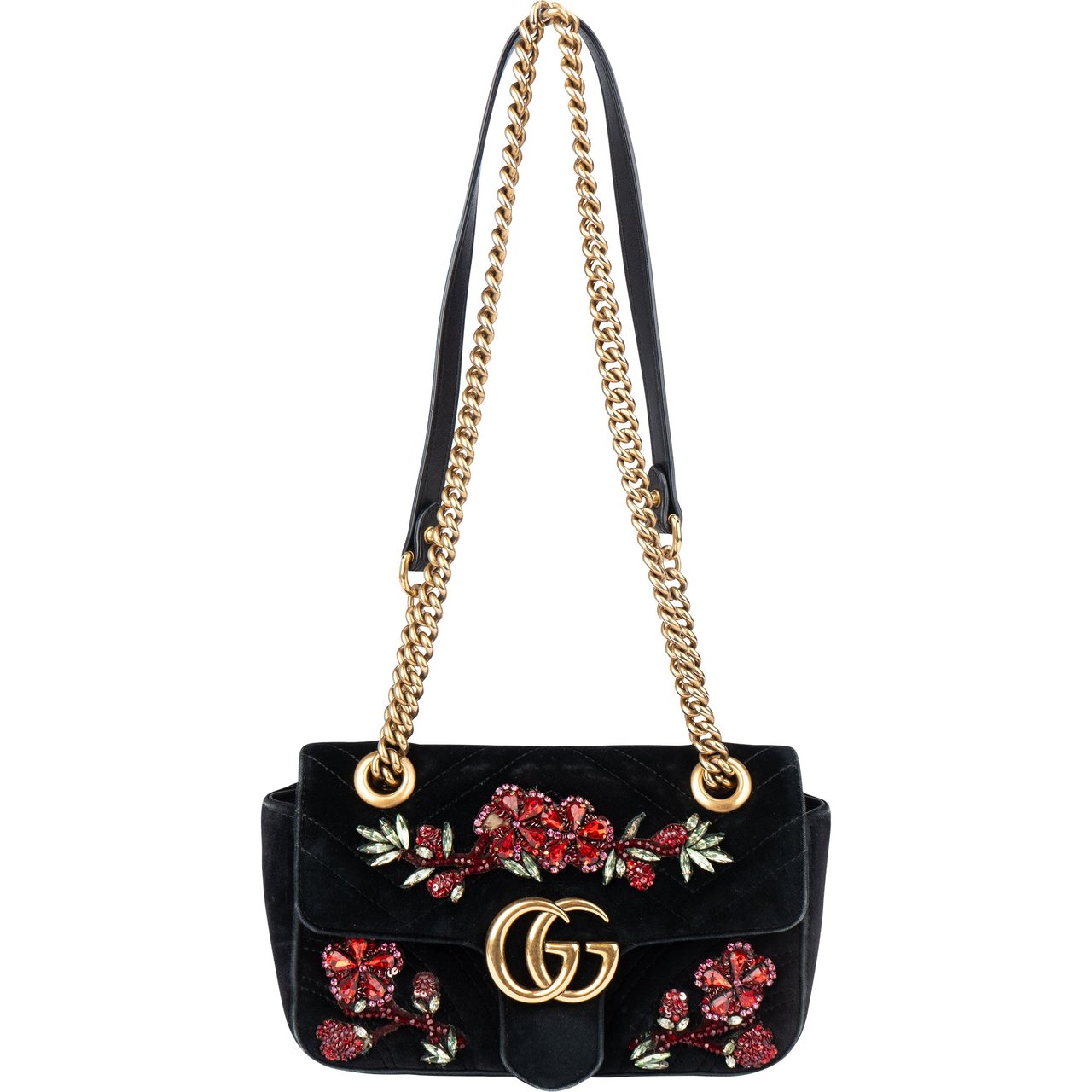 Gucci Gucci Limited Crystal Floral GG Marmont Crossbody Bag Zwart