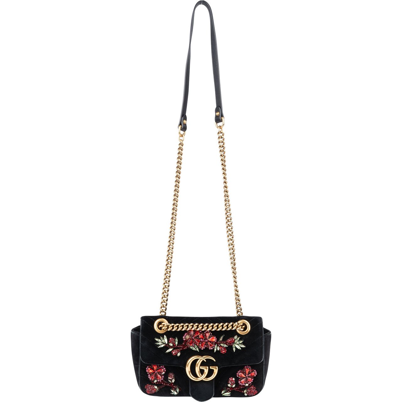 Gucci Gucci Limited Crystal Floral GG Marmont Crossbody Bag Zwart
