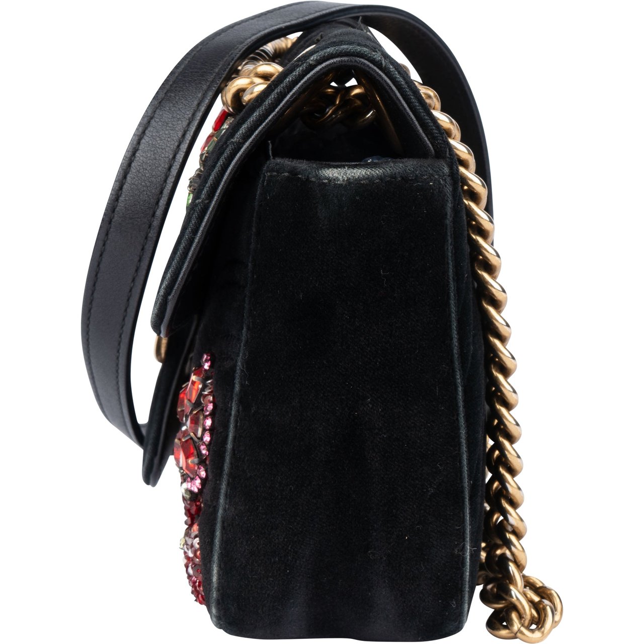 Gucci Gucci Limited Crystal Floral GG Marmont Crossbody Bag Zwart