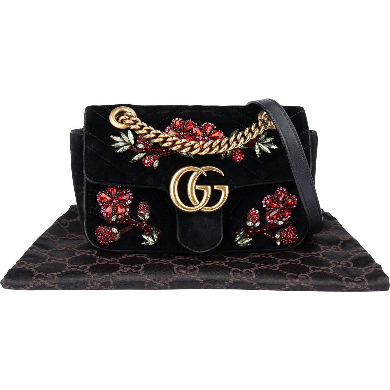 Gucci Gucci Limited Crystal Floral GG Marmont Crossbody Bag Zwart