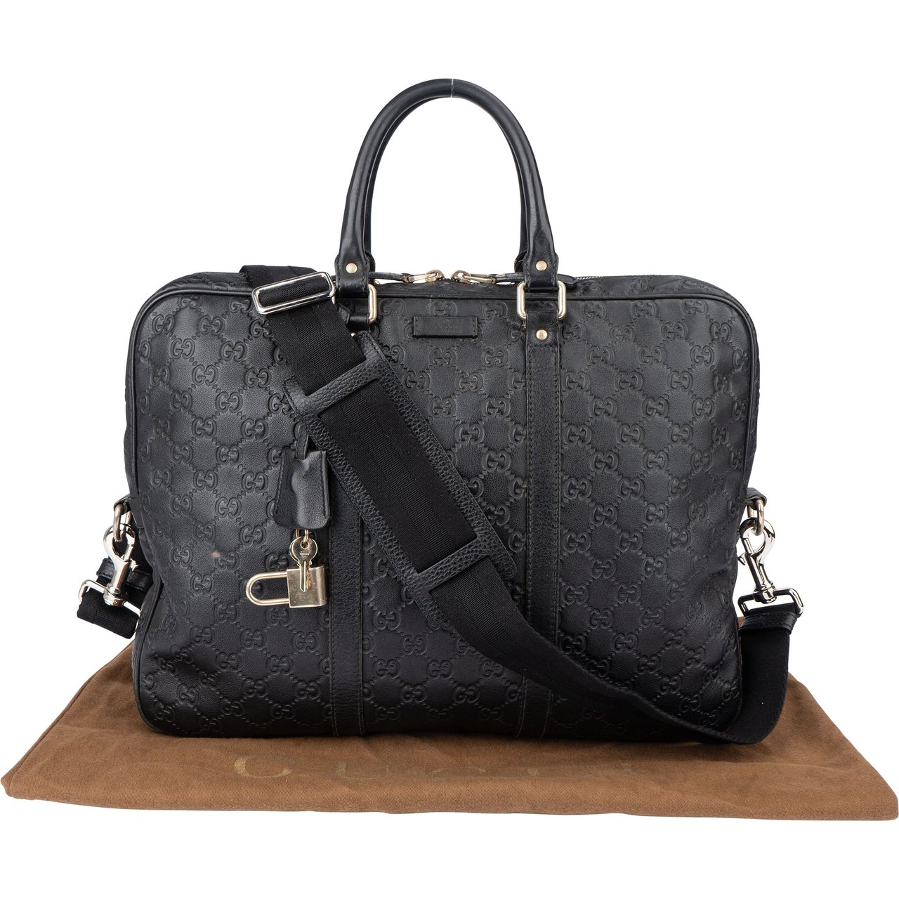 Gucci Gucci Leather GG Monogram Business Handbag Zwart