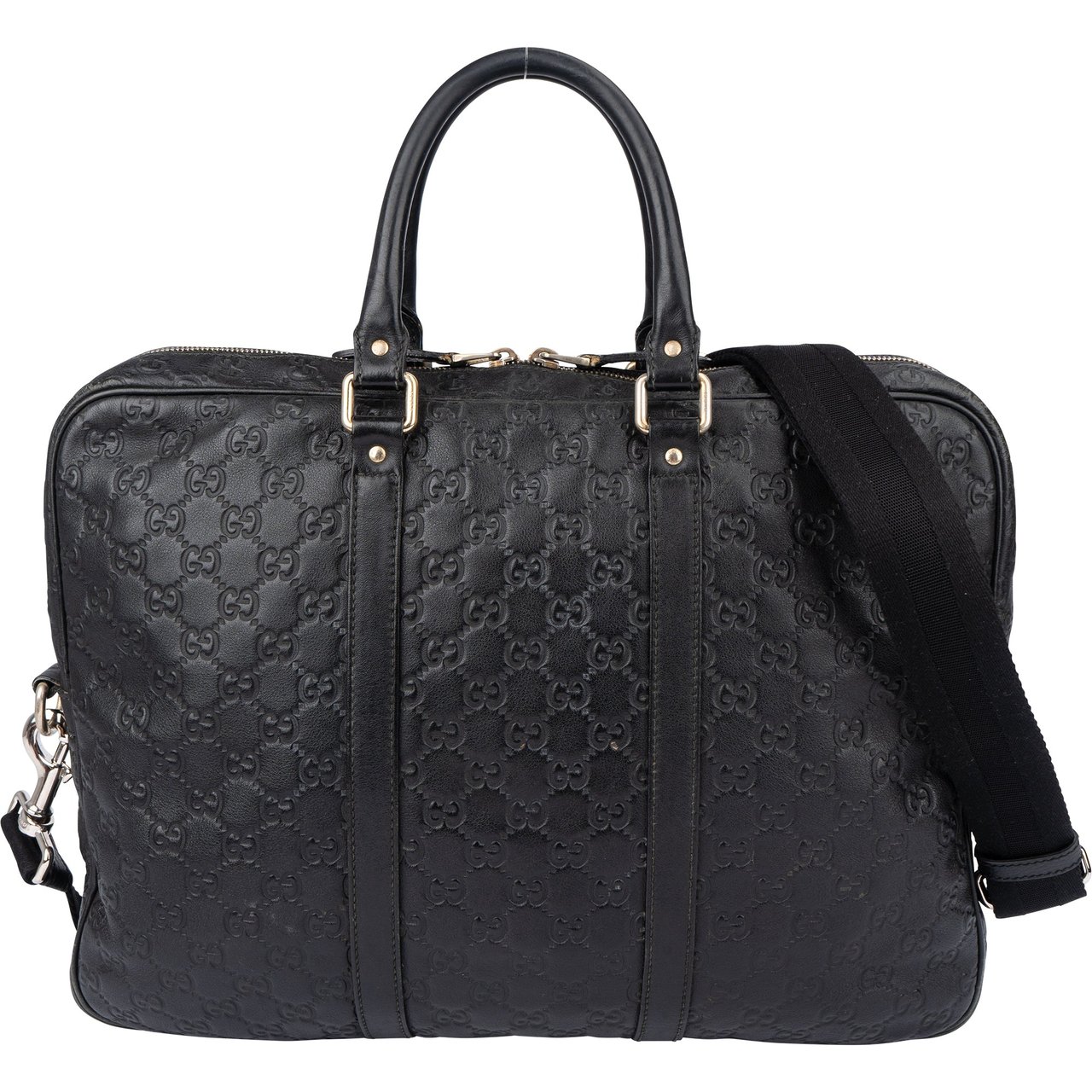 Gucci Gucci Leather GG Monogram Business Handbag Zwart