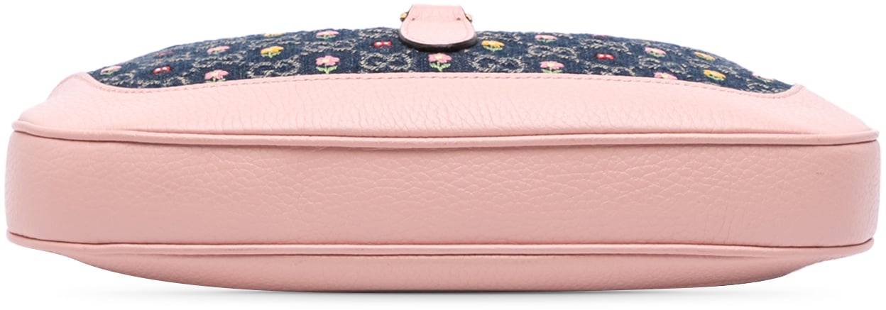 Gucci Limited Edition Small GG Embroidered Denim Floral Jackie 1961 Crossbody Blauw