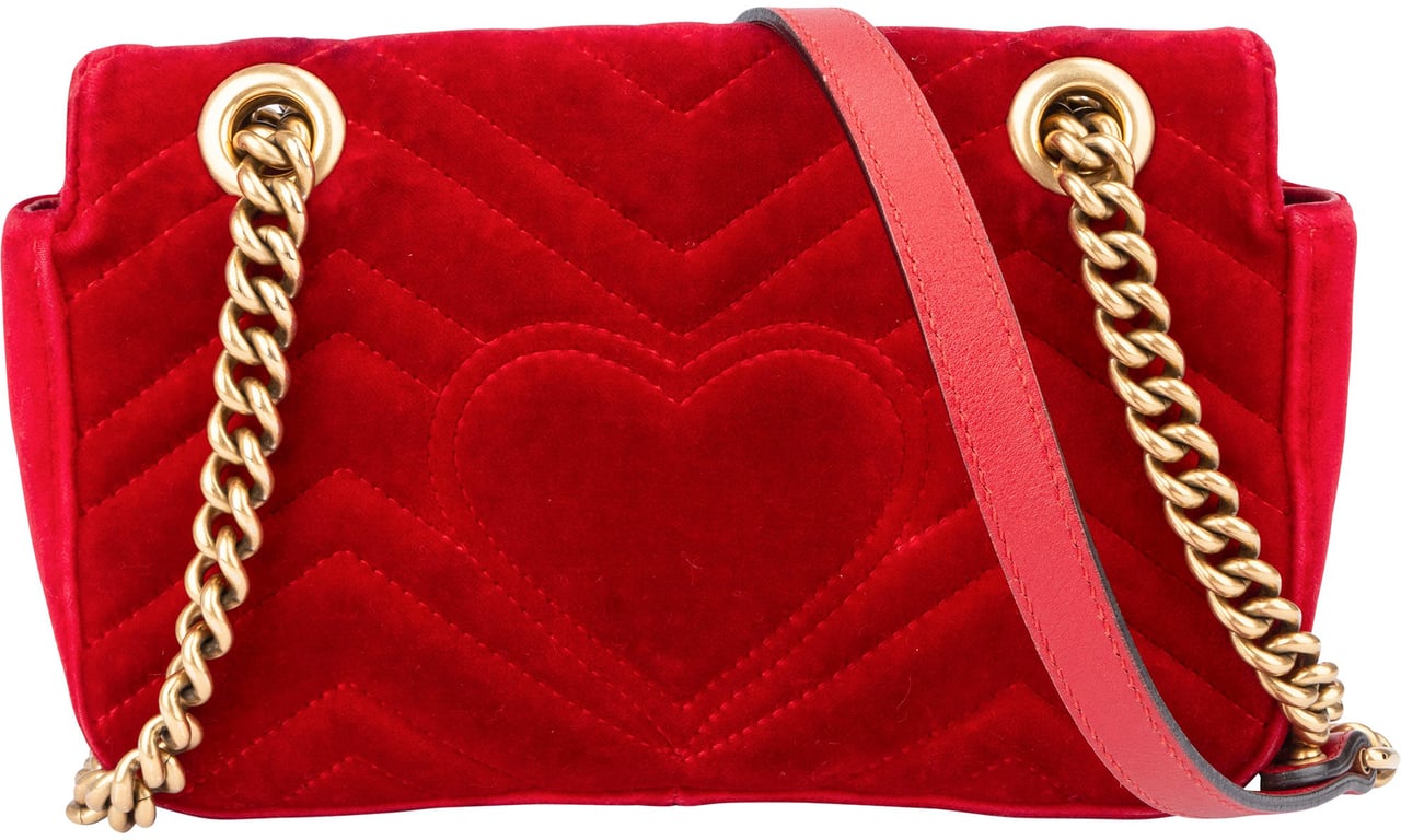 Gucci Gucci Red Velvet GG Marmont Crossbody Bag Rood