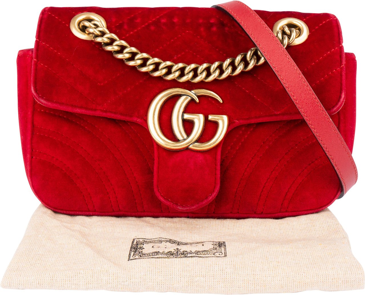 Gucci Gucci Red Velvet GG Marmont Crossbody Bag Rood