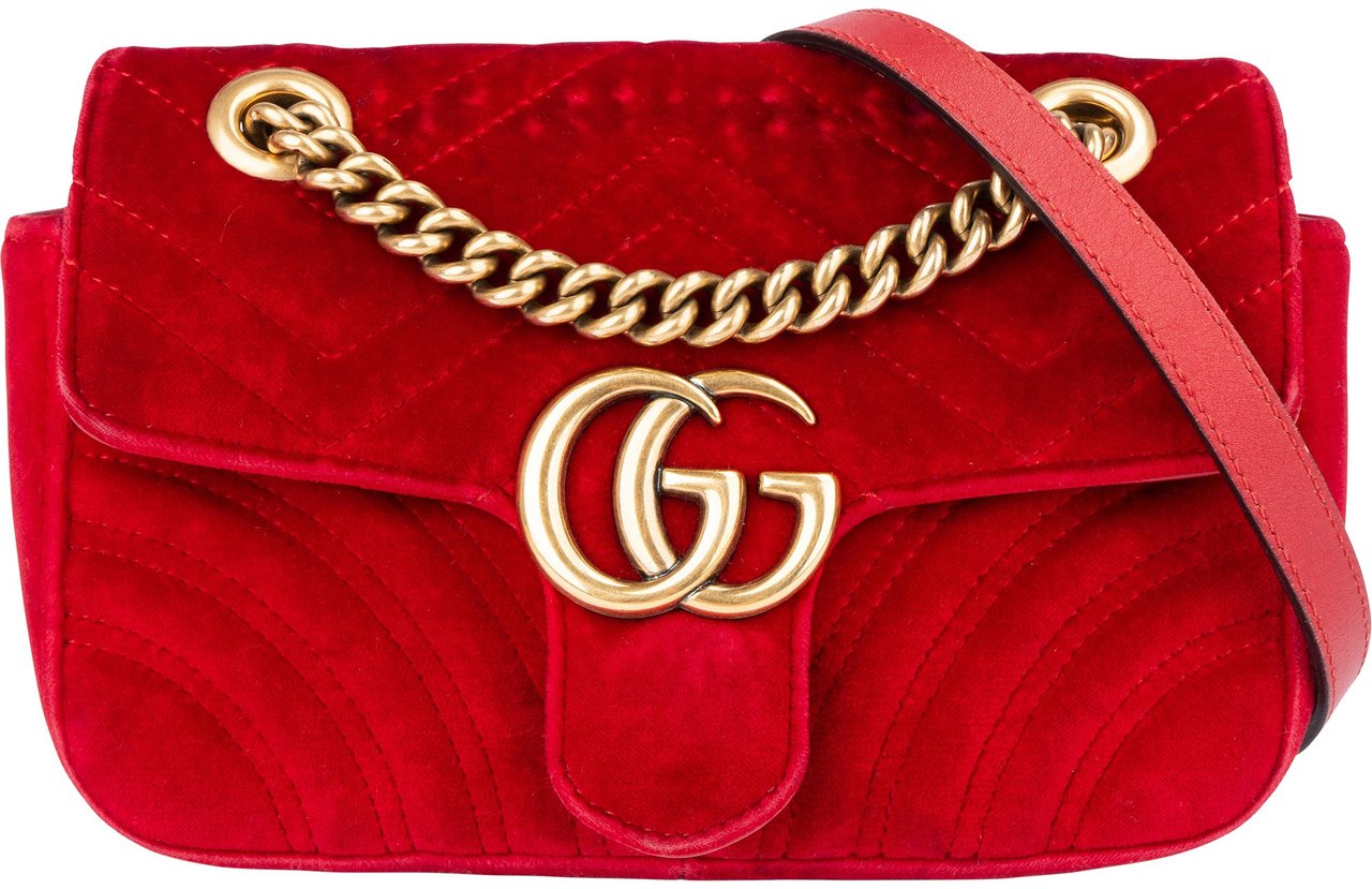 Gucci Gucci Red Velvet GG Marmont Crossbody Bag Rood