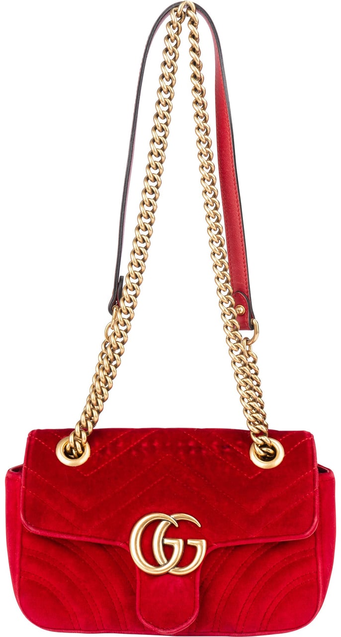 Gucci Gucci Red Velvet GG Marmont Crossbody Bag Rood