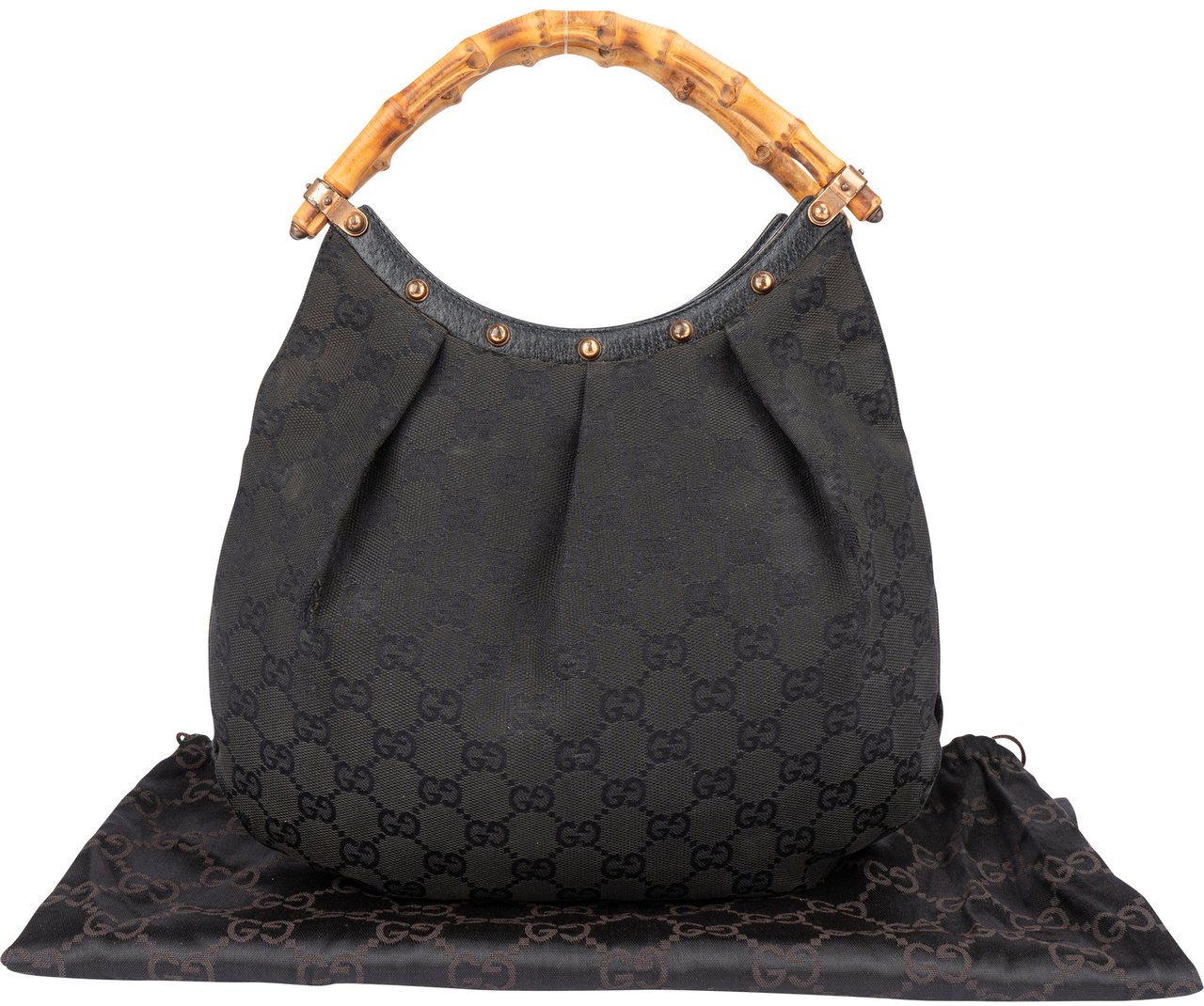 Gucci Gucci GG Monogram Bamboo Handbag Zwart