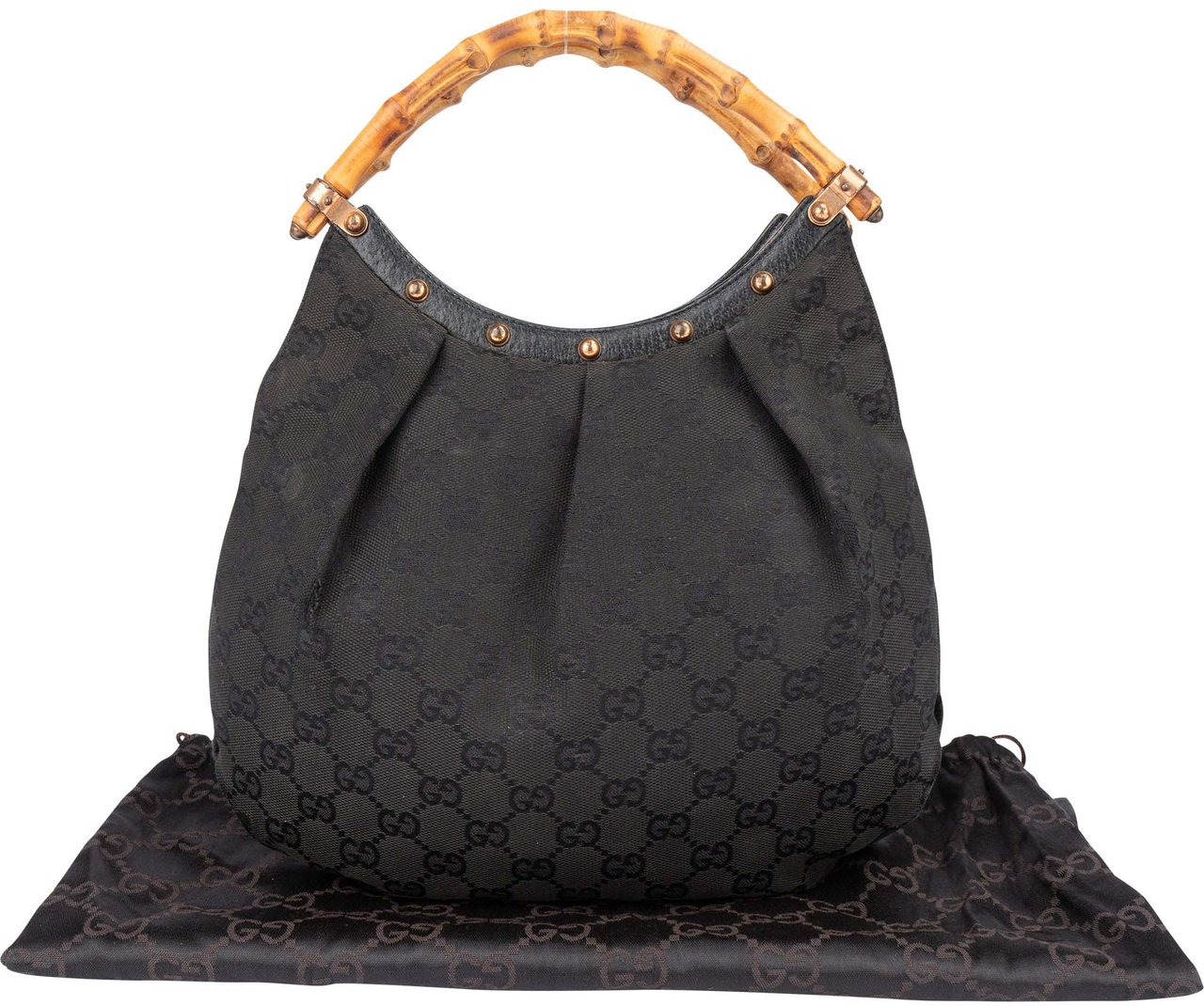 Gucci GG Monogram Bamboo Handbag Zwart