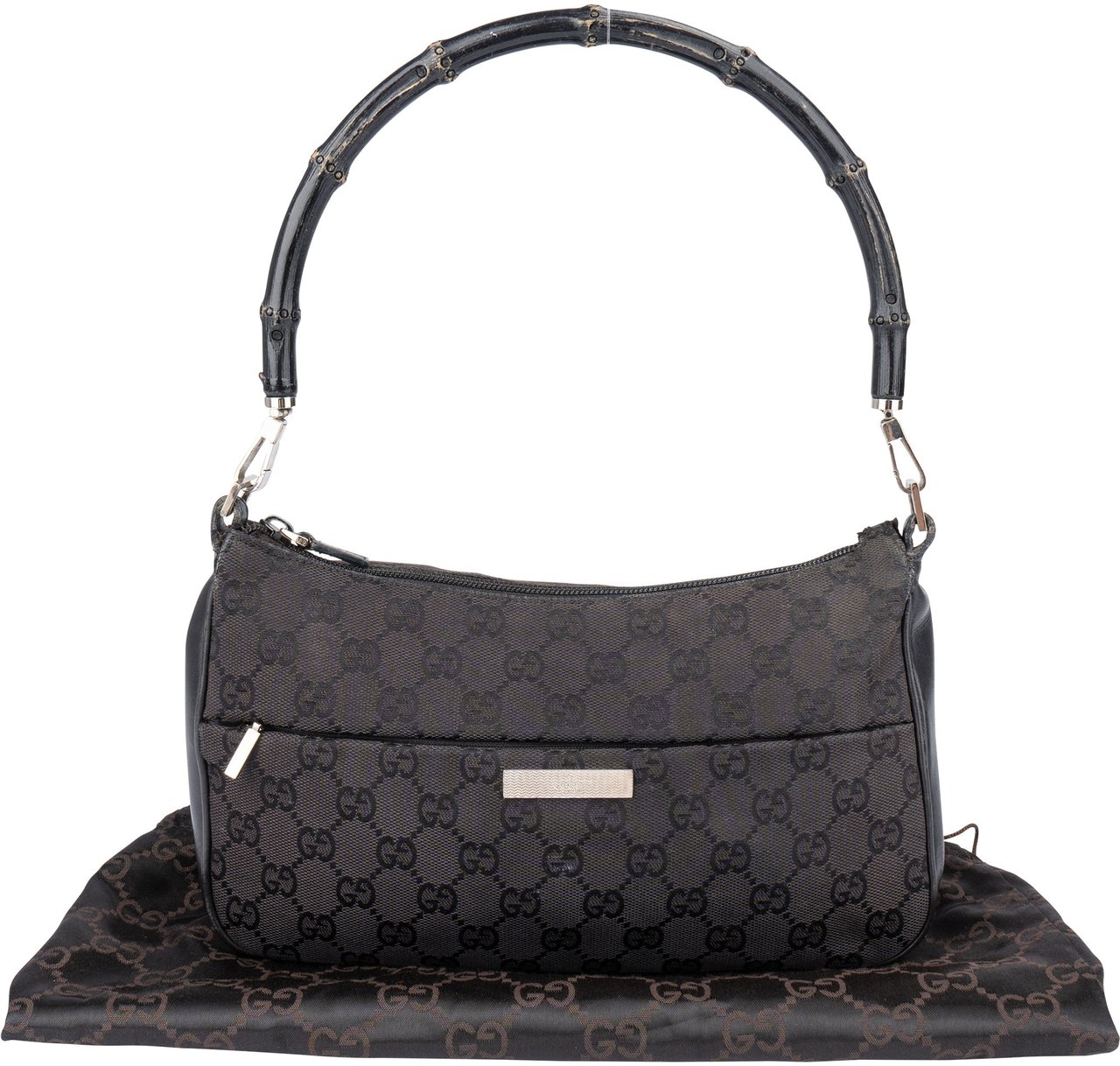 Gucci Gucci GG Monogram Bamboo Handbag Zwart