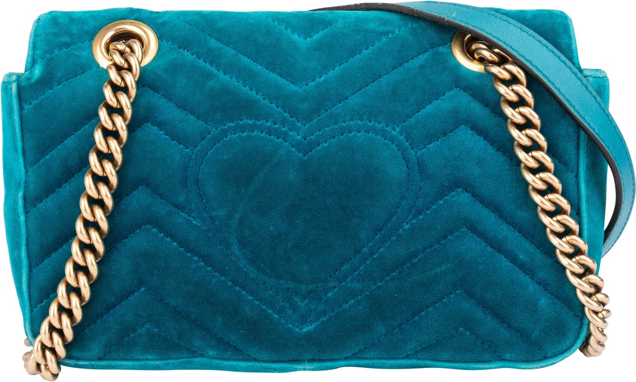 Gucci Gucci Blue Velvet GG Marmont Crossbody Bag Blauw