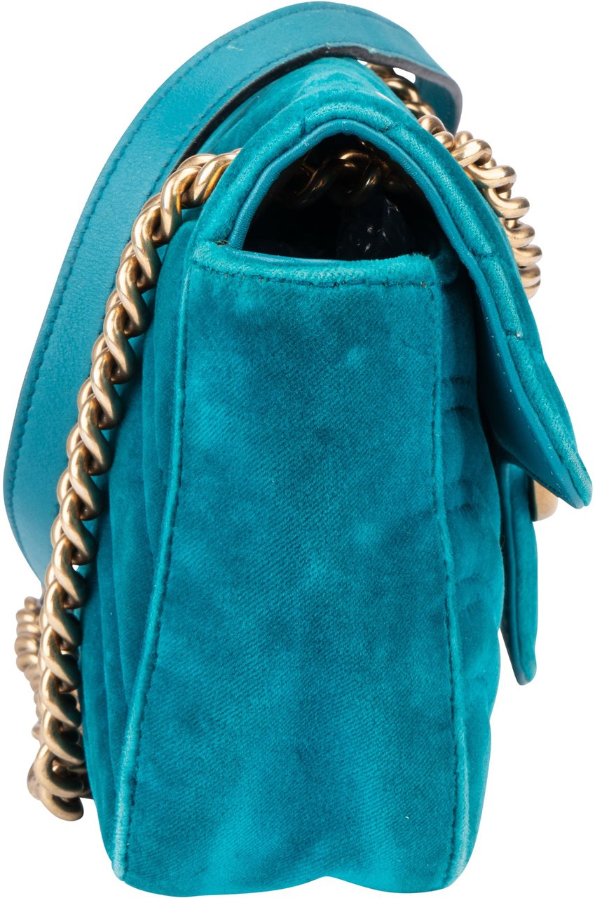 Gucci Gucci Blue Velvet GG Marmont Crossbody Bag Blauw