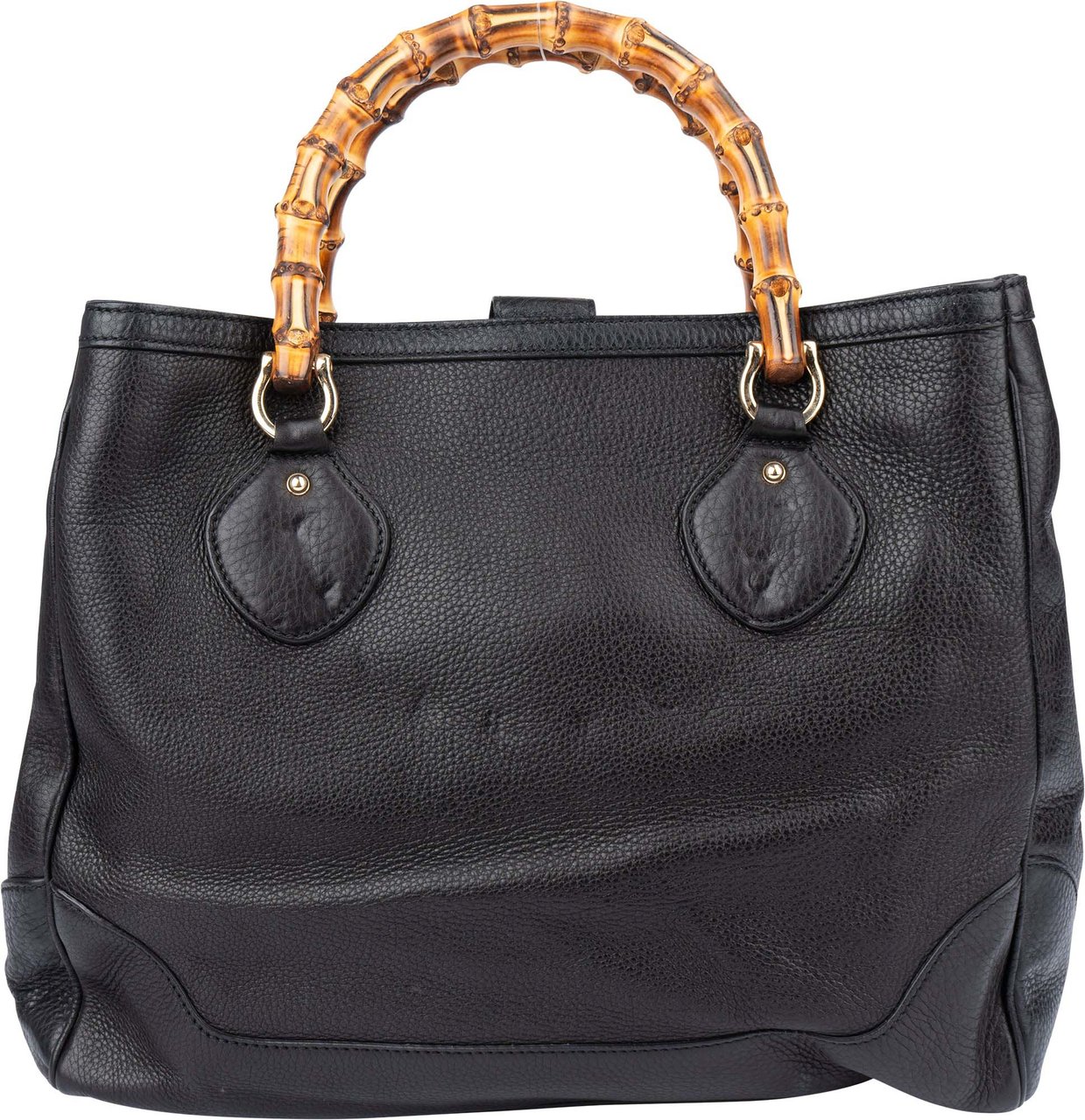 Gucci Black Leather Bamboo Handbag Zwart