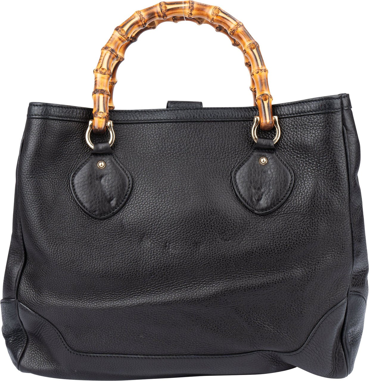 Gucci Gucci Black Leather Bamboo Handbag Zwart