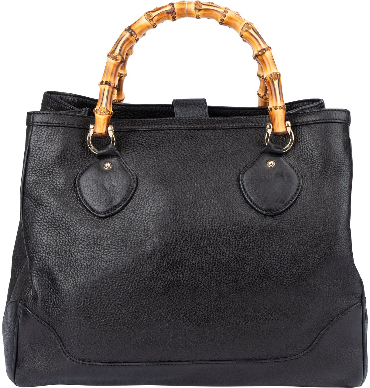 Gucci Gucci Black Leather Bamboo Handbag Zwart