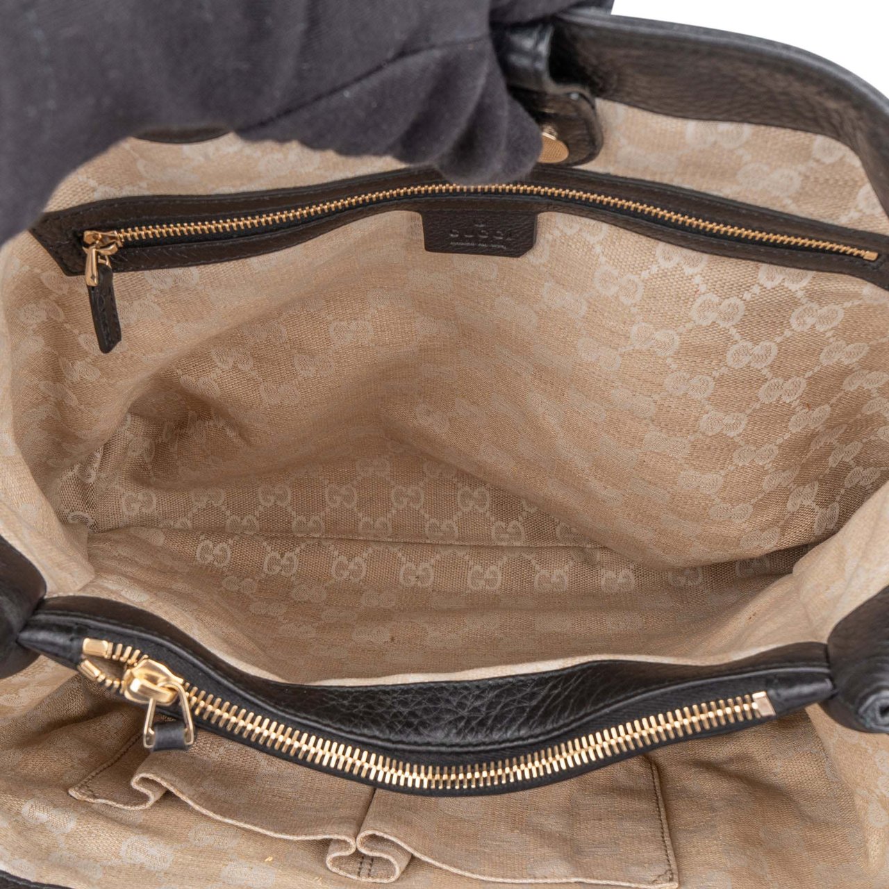 Gucci Black Leather Bamboo Handbag Zwart