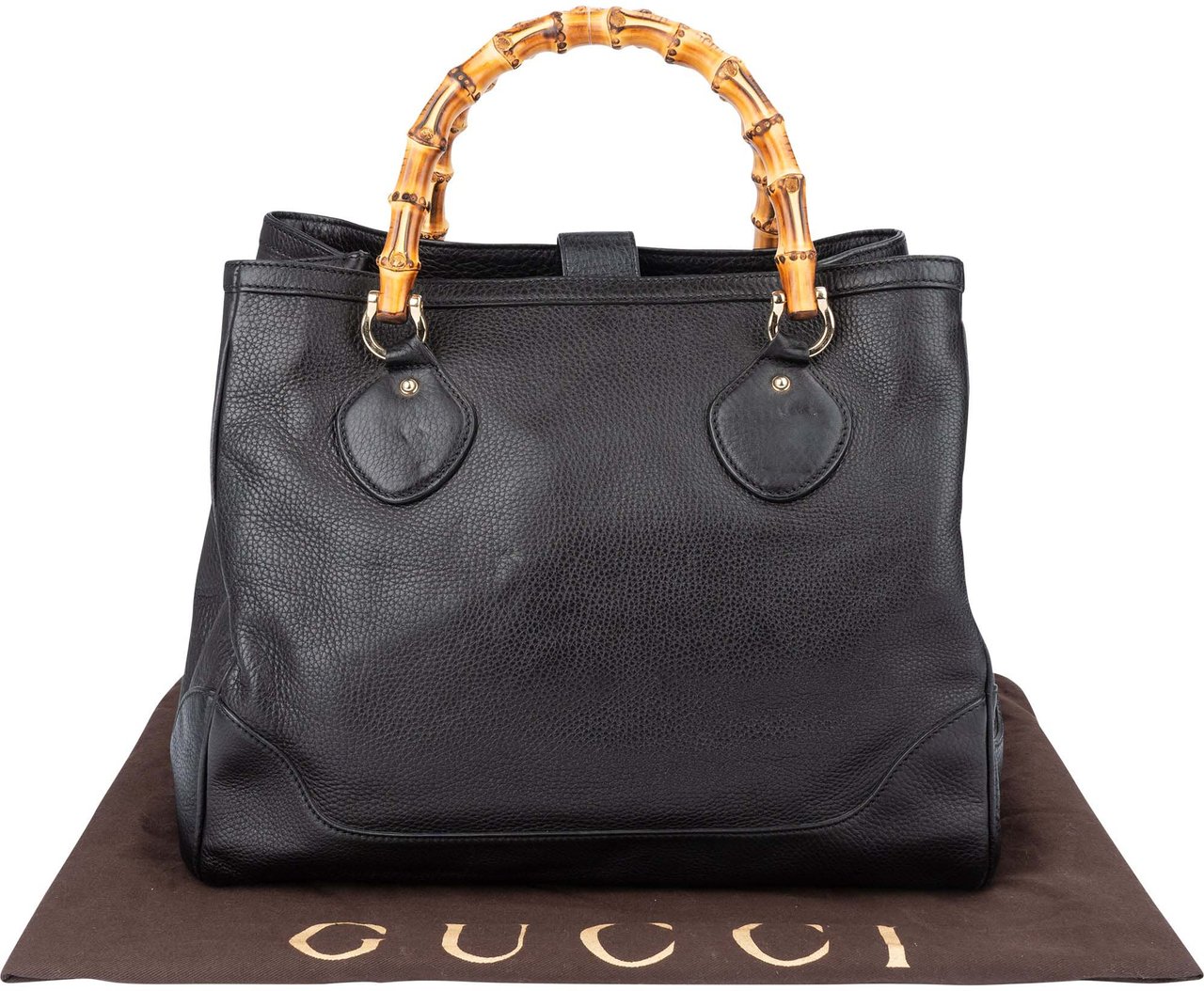 Gucci Black Leather Bamboo Handbag Zwart